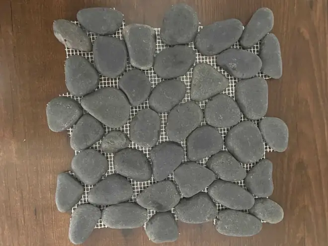 Indian river pebble mosaic tile graded to a tight size band on 300 x 300 mm mesh backing