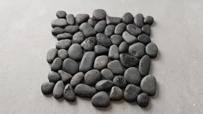 Indonesian Bali black pebble mosaic tile on 300 x 300 mm mesh backing