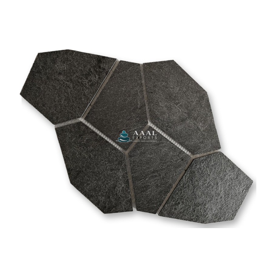Silver Metallic Slate Flag Stone Pattern